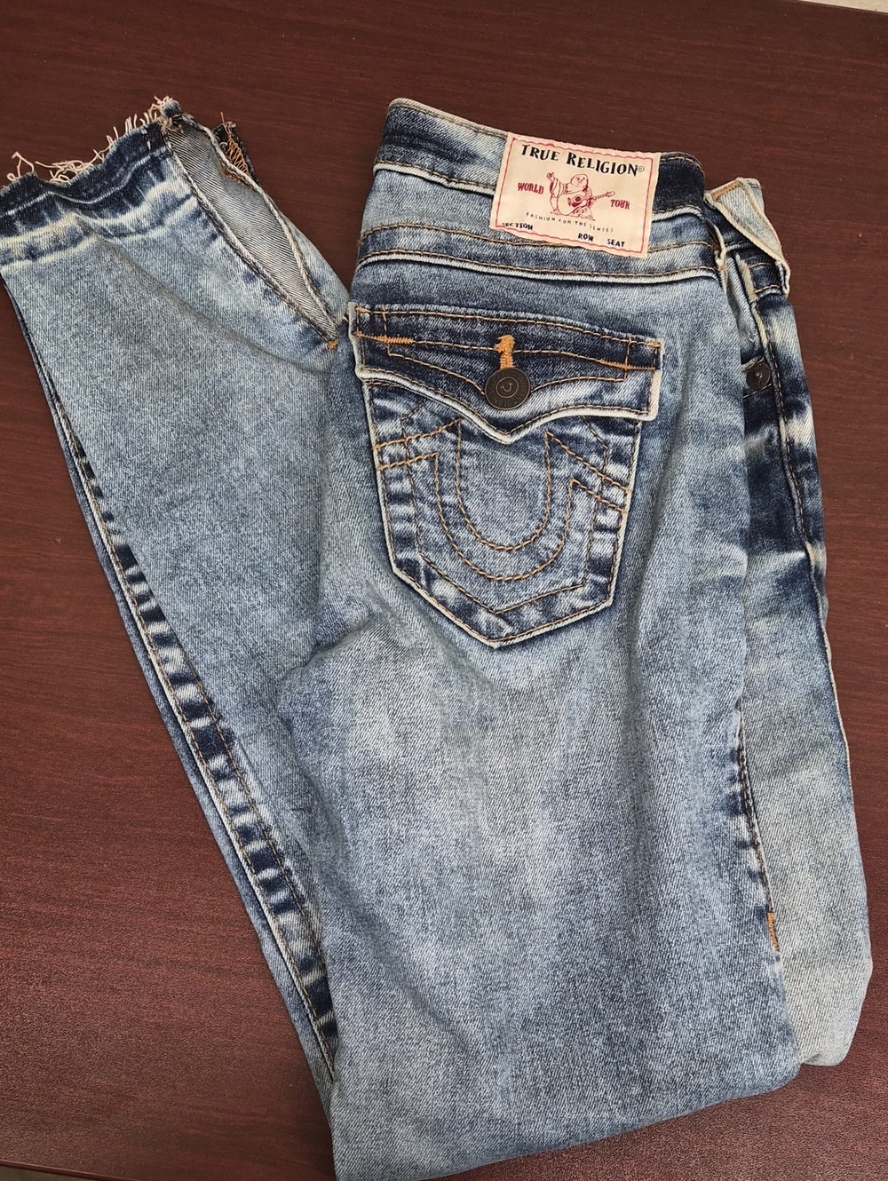 True Religion Women's Light Blue Skinny Jeans with Signature Pocket Size 24